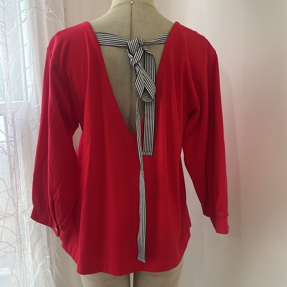 Red J.Crew blouse with a tie-back and poet sleeves - Picture 5 of 6